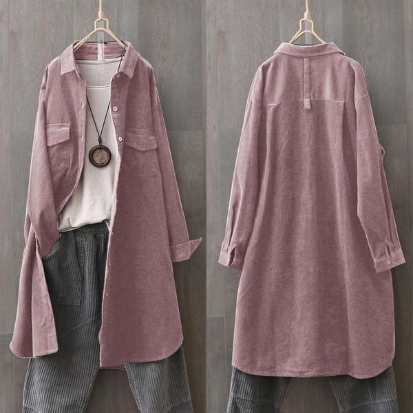 

vintage casual cardigans shirts zanzea 2020 women's corduroy blouse long sleeve spring tunic female button down blusas oversized, White