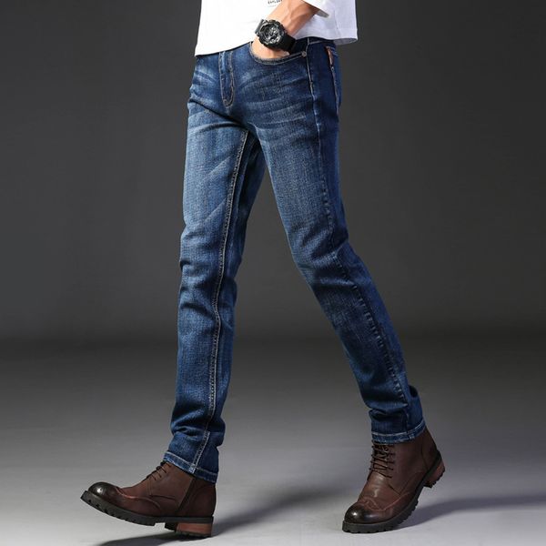 

brand jeans retro nostalgia straight denim jeans men fashion men long trousers loose trend business casual pants men clothes lj200911, Blue