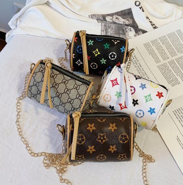 

kids handbags print mini purse cylinder shoulder bags mix color girls messenger bags cute gift, Black