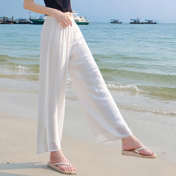 

tingyili хлопковое белье palazzo брюки женские летние праздники пляж boho брюки плюс размер винтажные свободные белые брюки женские, Black;white