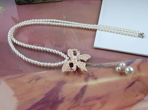 

pearl necklace imitation pearl statement bow knot necklace, Silver