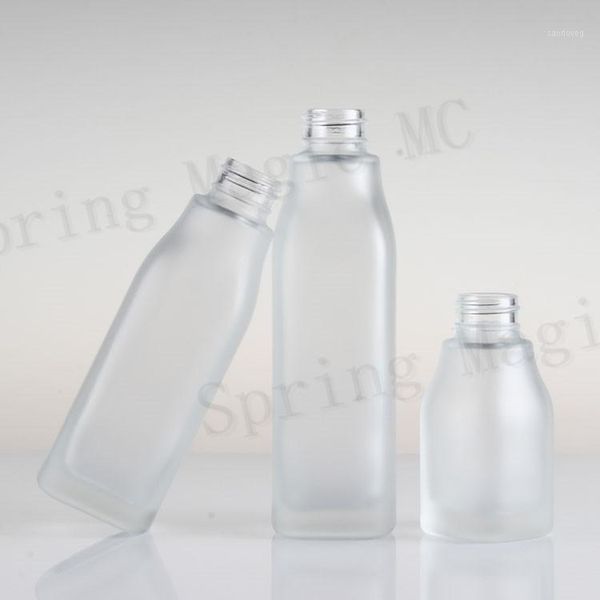 

50pcs 120ml square shape frosted glass bottles with white sprayer/lotion pump for essence/emulsion/perfume skin care containe1