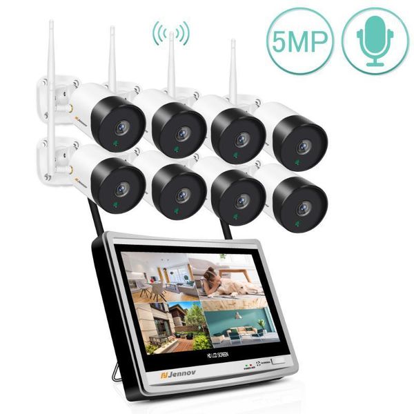 jennov wireless surveillance system kit 5mp hd wifi home security 12 inch lcd monitor outdoor video camera set1