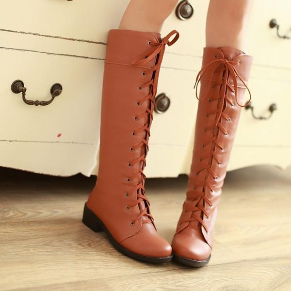 

winter cross bandage foreign style high boots were thin long legs martin boots thick bottom high heel women oversized boot, Black