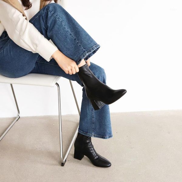 

4 colors women shoes 2020 autumn and winter genuine female short boots suede women round head heel booties british size 33-421, Black
