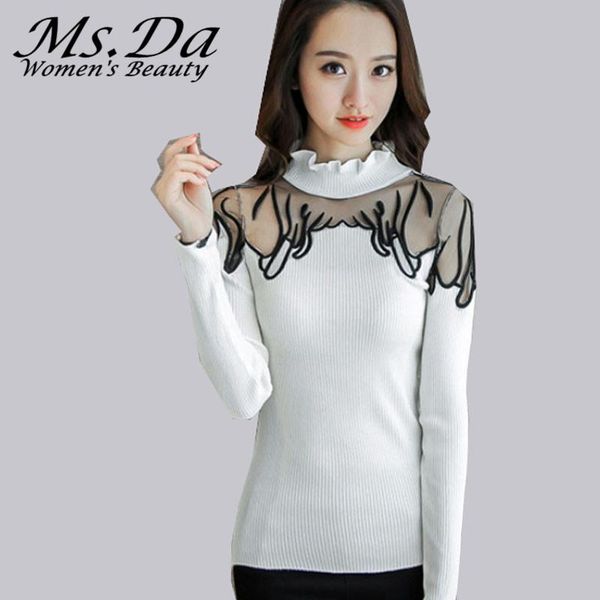 

women's sweaters women lace pullovers 2021 turtleneck bodycon casual poncho pull femme pink white black red