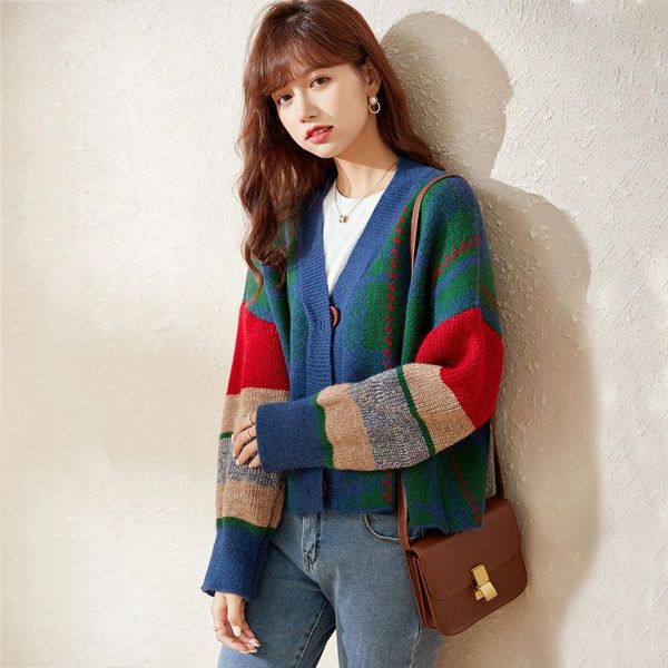 

весна и осень 2020 новый вязаный кардиган женский свободный и ленивый ветер носить теплый повседневный свитер пальто, White