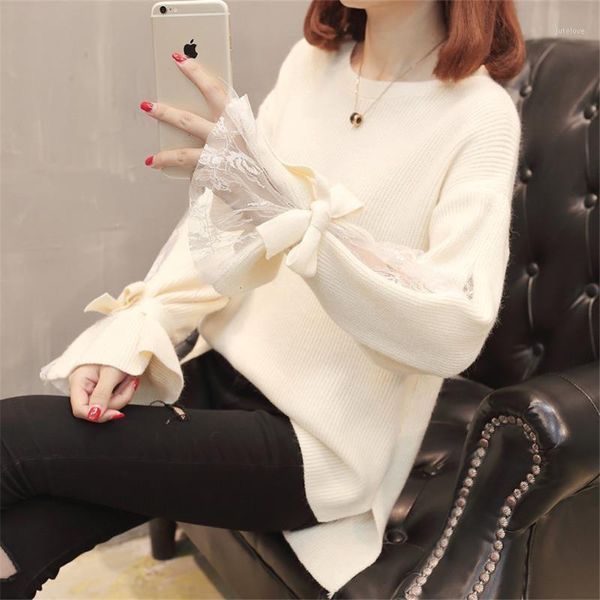 

2020 autumn knitted women sweater solid o-neck sueter mujer loose fashion new pullovers1, White;black