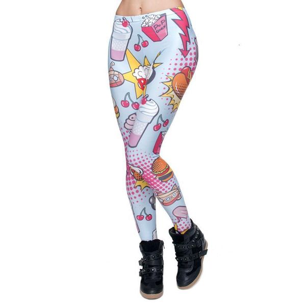 

fashion fast food comix 3d printing punk women ladies legging stretchy trousers casual pants leggings drop shipping, Black