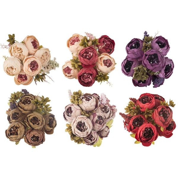 

decorative flowers & wreaths 13 branch/bouquet artificial peony vivid flores artificiales fake silk rose bridal wedding decor wreath gland h