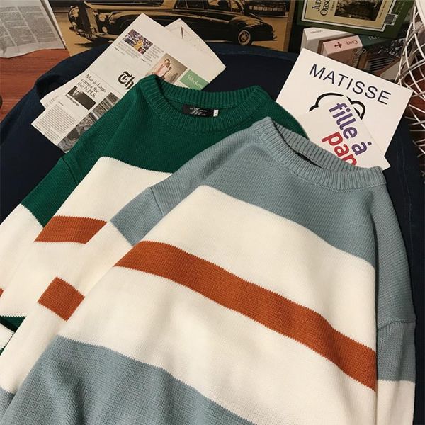 

свитера мужчины striped studients roundneck ретро новый мужской ежедневно wearwear модные все подписчики корейский стиль harajuku свободный, White;black