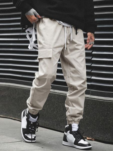 

men drawstring waist cargo pants s0wd#, Black