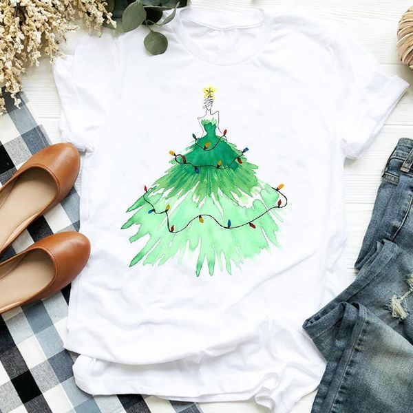 

women plaid cartoon girl fashion clothing holiday merry christmas clothes ladies graphic print tee tshirt female t-shirt, White