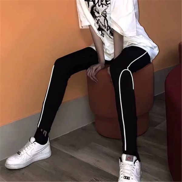 

reflective stripe tight bottoming pants for new women's wear in autumn, Black