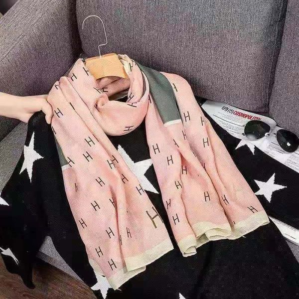 

promotion luxury fashion lady scarf cotton and linen scarf female autumn and winter printing h letter large size shawl scenic spot tour, Blue;gray