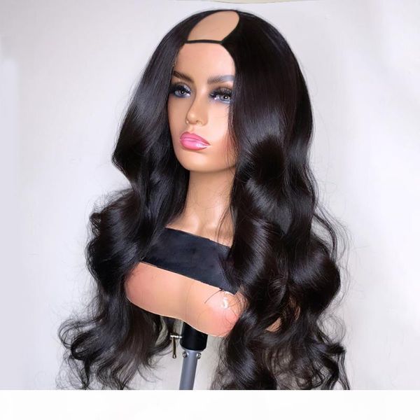 

body wave 1*3 u part wig human hair for black women 180 density middle right left human hair wig brazilian remy black color, Black;brown