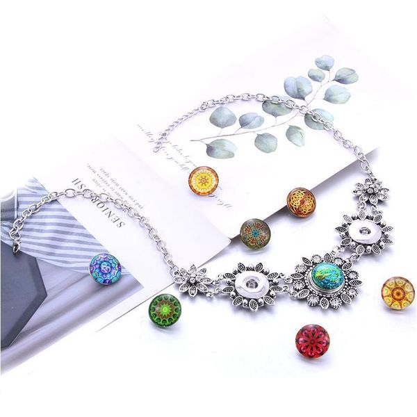 

new rhinestone snap button necklace full crystal 18mm snap pendant necklaces for women girls bohemia snap jllsvo, Silver