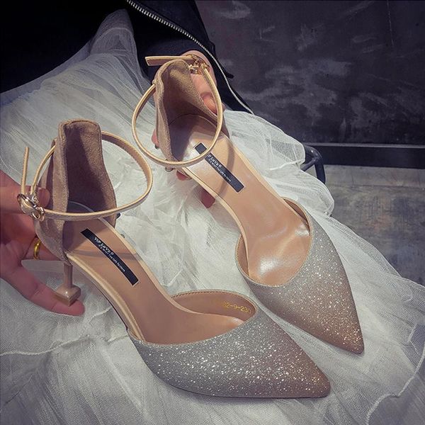 

dress shoes sandals children summer one word with small pure and fresh the stiletto heel girl student han edition joker, Black