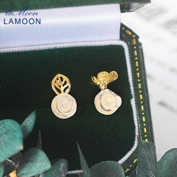 

stud lamoon 925 sterling silver earring for women rose & bee quartz gemstone earrings 14k gold plated fine jewelry lmei120, Golden;silver