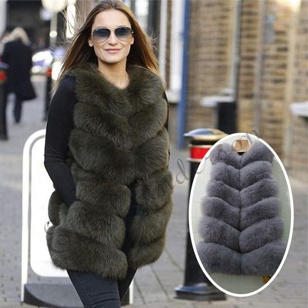 

winter bigsale women real fox fur vest natural genuine leather fox fur long vest real fox fur gilets women's full pelt waistcoatx1018, Black