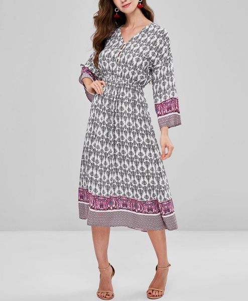 

printed long-sleeved dress, Black;pink