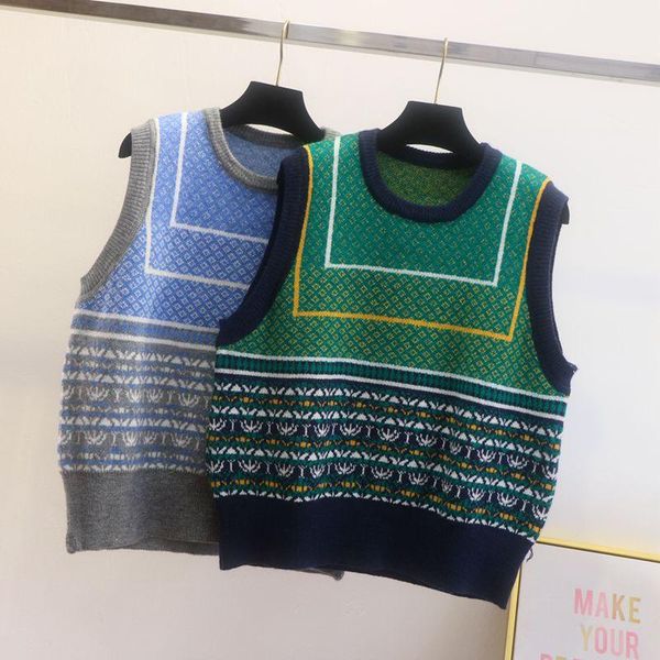 

women's vests vintage sweater vest for women 2021 autumn winter pullover knitted sleeveless jecket gilet femme, Black;white
