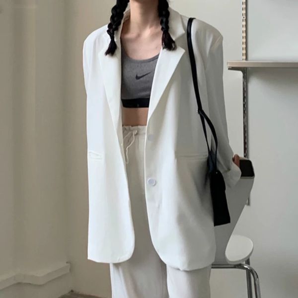 

2020 chic loose light pink women blazer autumn single buttons female suit jacket full sleeve outwear blazer femme, Black;brown