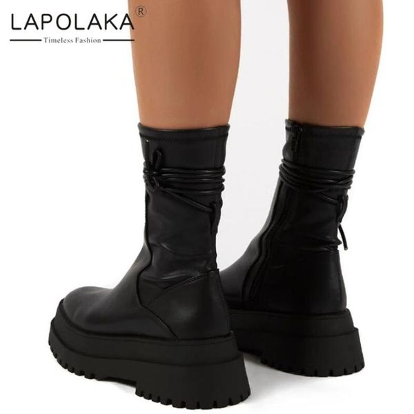 

lapolaka мода мотоцикл сапоги женская обувь платформа skidproof удобная резиновая подошва zipper ins dropship пинетки, Black