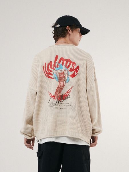 

men slogan & snake pattern drop shoulder sweater e9s7#, White;black