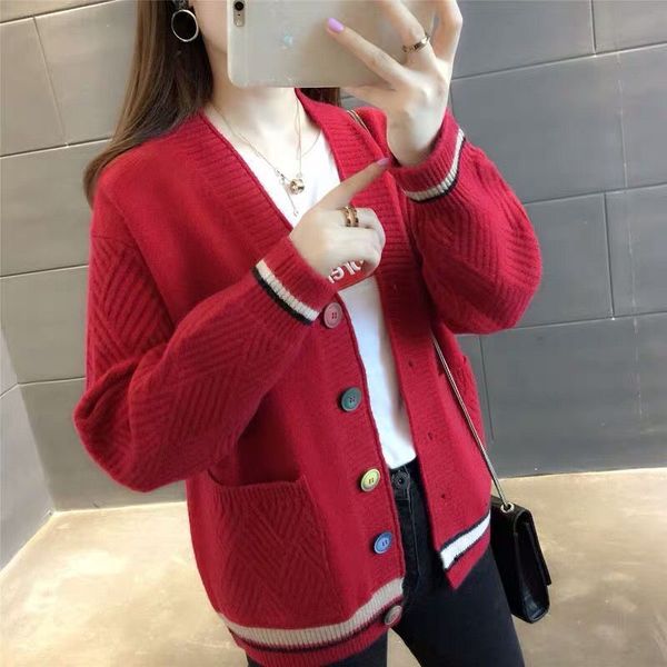 

2021 new autumn cashmere clothes jacket women women's pull femme streetwear cardigan sweater f8u6, White;black