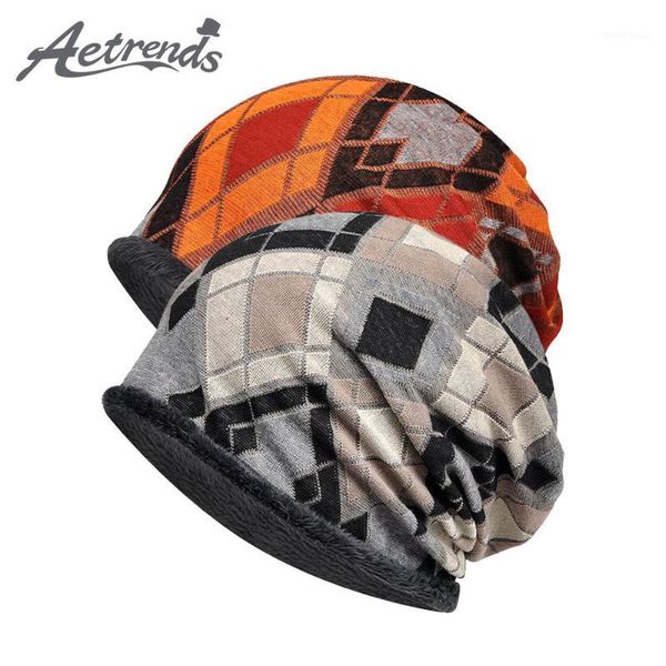

beanies [aetrends] geometric design slouchy beanie with fleece inside winter hats for men women baggy cap z-100431