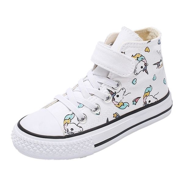 

swonco children's canvas boys shoes spring unicorn high white sneakers for girl casual y201028, Black