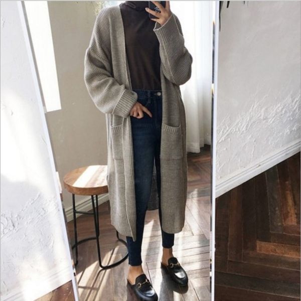 

korea chic mid length curled solid color lazy loose knitted long sweater jacket sleeve sweater jacket women in autumn winter 2019 65wtd 65wt, White;black