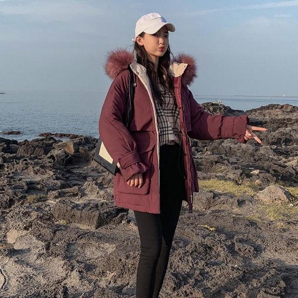 

coat winter women down jackets korean long sleeve stand zipper pocket button hooded down jacket 2019#31, Black