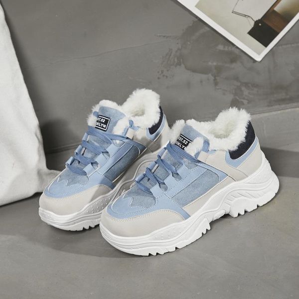 

2020 women casual sneakers winter sneakers plush fur warm women shoes lace up female boots comrfortable platform shoes, Black