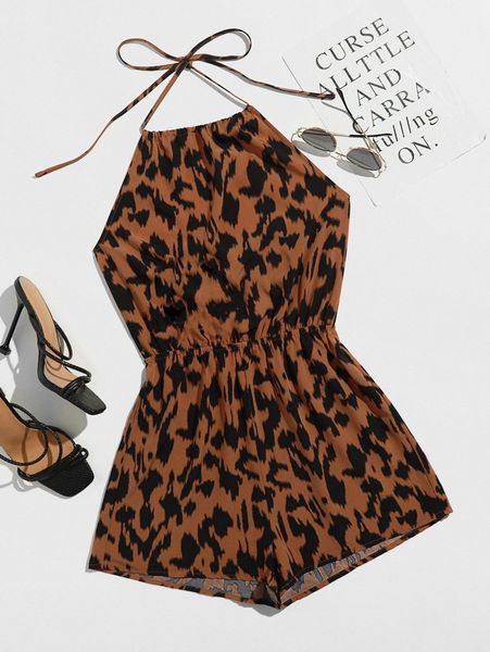 

allover print tie back halter romper h8tj#, White