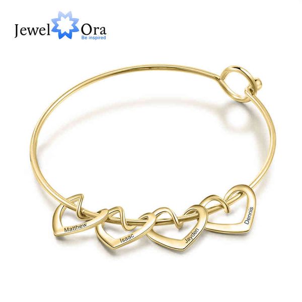 

jewelora personalized engraving name heart charms bracelets women stainless steel customized bangle diy jewelry for her, Golden;silver