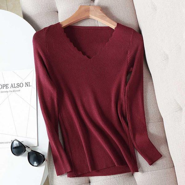 

2020 basic wavy v-neck solid autumn winter sweater pullover women female knitted sweater slim long sleeve badycon, White;black