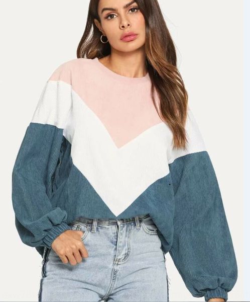 

2020 autumn and pulloverwick pullover winter new fashion interior long-sleeved pullover stitching contrast color corduroy sweater for wo, Black