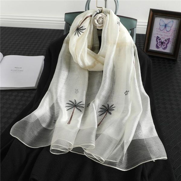 

long silk scarf shawls lady wraps hijab foulard female wool winter scarves warm embroidery floral bandana 2020 new, Blue;gray