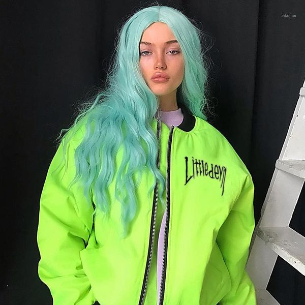 

zip up oversized bomber jacket women clothes 2020 winter streetwear boyfriend coat neon yellow black outerwear1, Black;brown