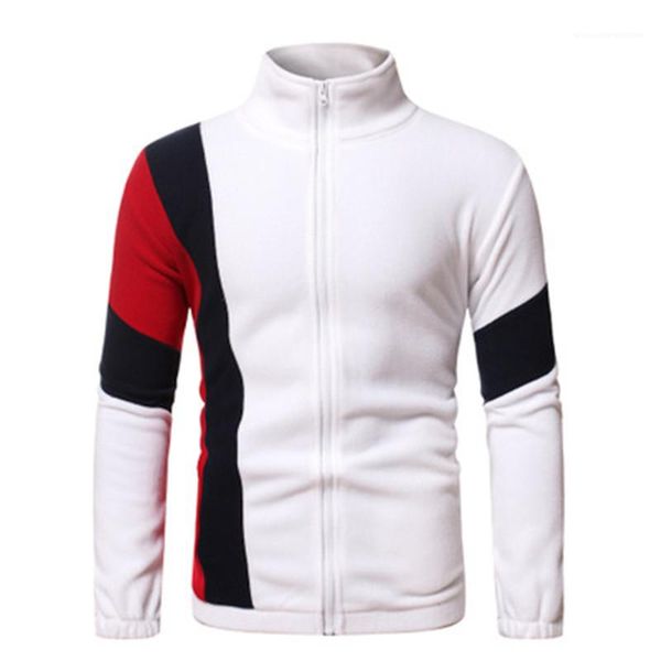 

casual coat man tricolor splicing cardigan sweatshirts fashion trend long sleeve zipper pullover jacket designer male new spring loose, Black