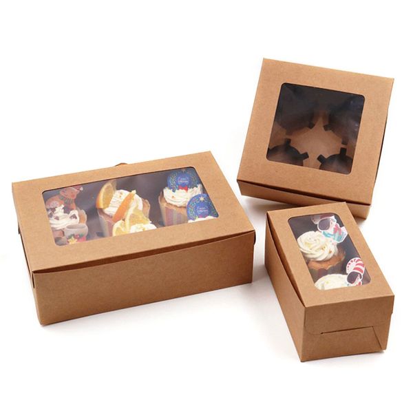 10 PZ 2/4/6 Fori Kraft Paper Cupcake Scatola di Imballaggio Muffin Festa di Nozze Case Holder Box BJStore 201029
