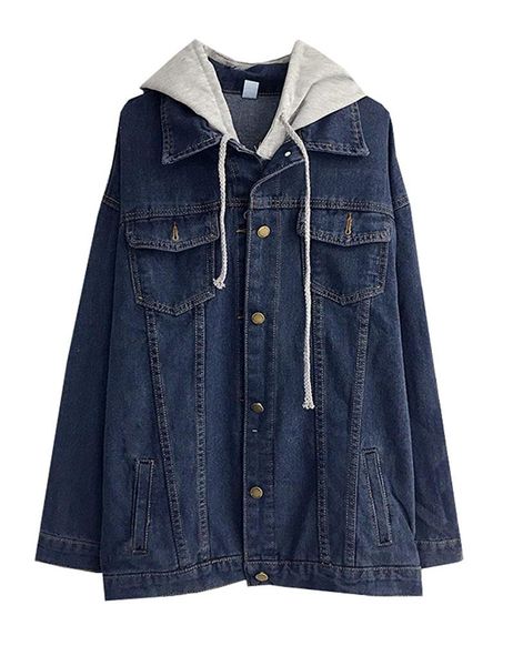 

women's jackets oversized loose boyfriend denim jacket hooded jean, Black;brown