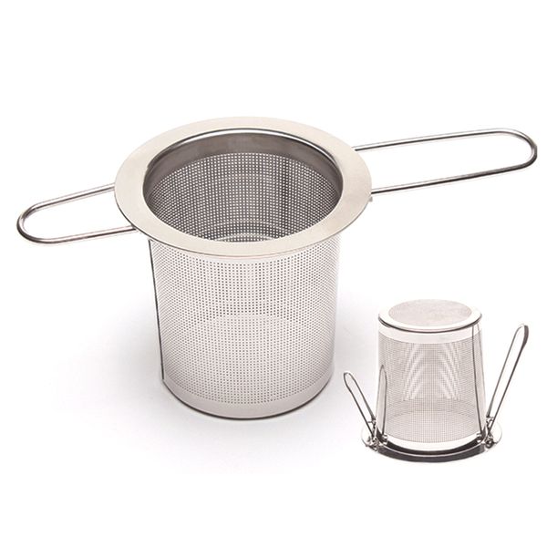 

stainless steel tea strainer with lid foldable handle double ear ss304 green tea infuser metal basket fine mesh filter teaware set
