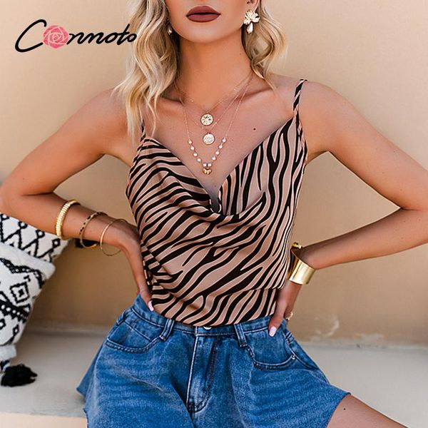 

conmoto v neck sleeveless satin leopard shirt women summer backless casual female fashion silk ladies camis tank top, White