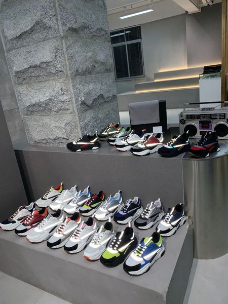 

men lace-up b22 sneaker shoes white leather calfskin sneakers technical knit women reflect platform blue grey run trainers, Black