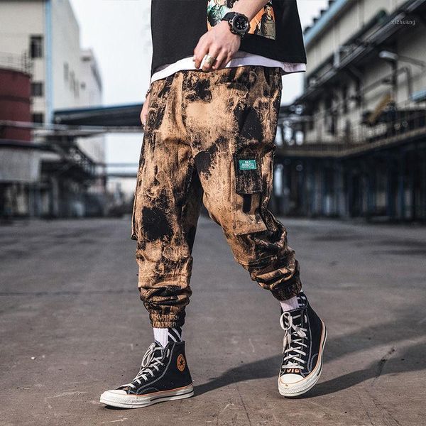 

men's pants men's overalls 2021 spring and summer handsome camouflage loose beam feet young personality fashion trend menswear1, Black