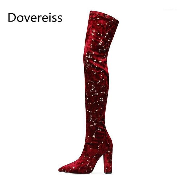 

boots dovereiss fashion women's shoes winter pointed toe pure color burgundy ladies block heelsover the knee 34-471, Black