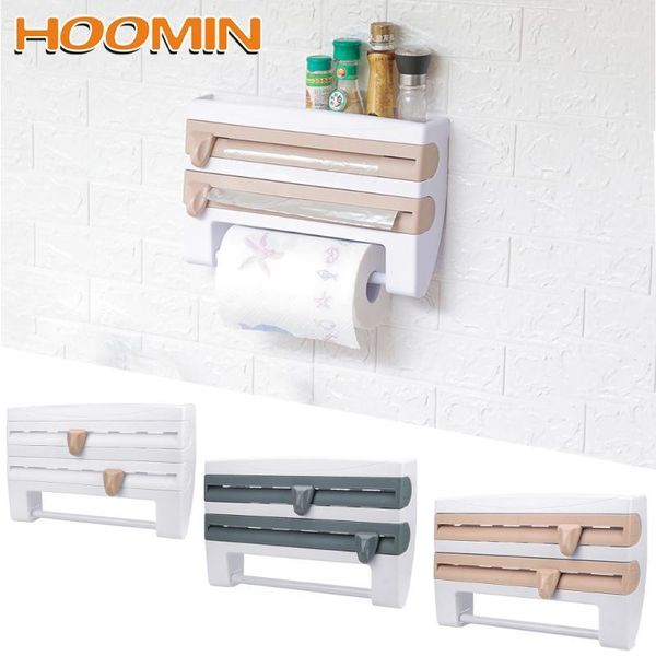 

hoomin kitchen organizer plastic refrigerator cling film cutting storage rack wall hanging paper towel holder organizer1